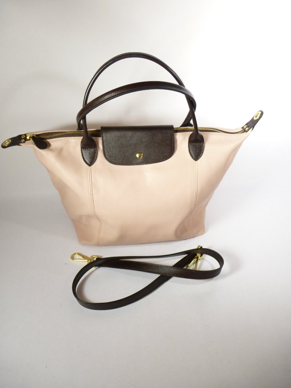 New Florence Leather Market blush and brown Italian leather tote